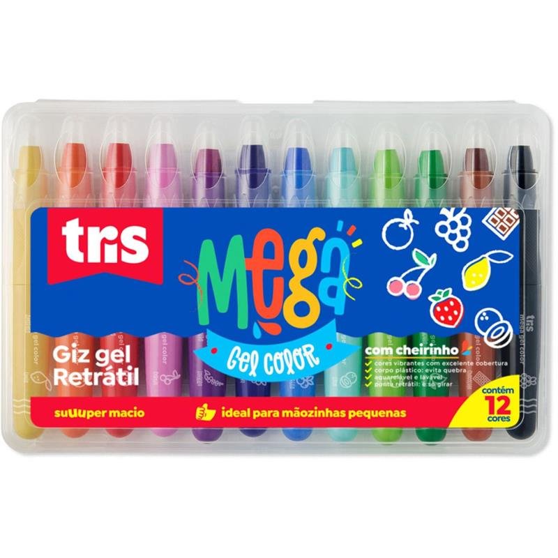 Giz Retrátil Mega Gel Color 12 Cores - Tris