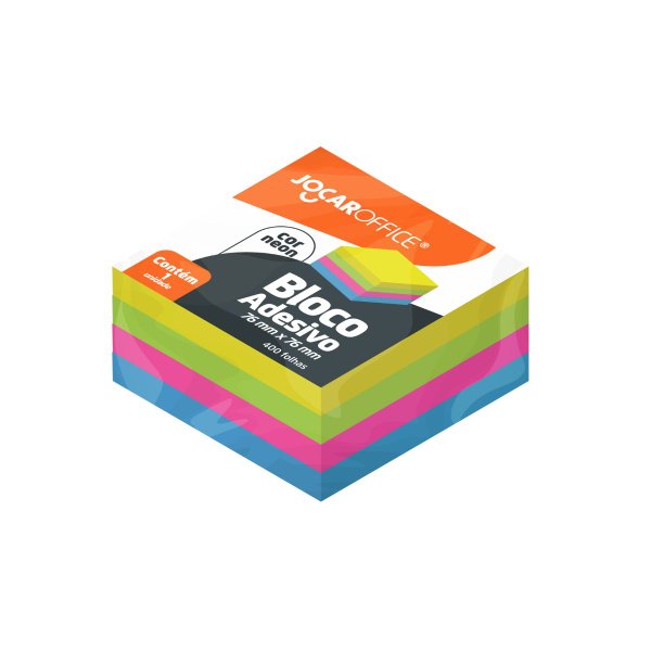 6645a bloco adesivo colorido neon 76x76mm 400 folhas jocar