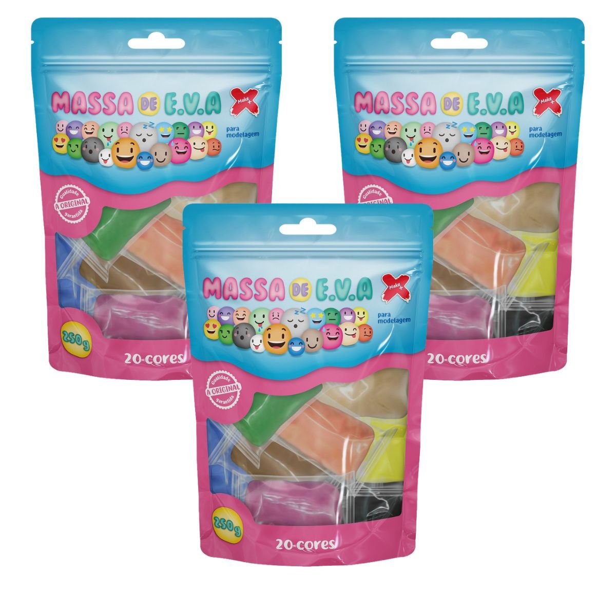 Kit 3 Massa de EVA 250gr Cores Sortidas Make+