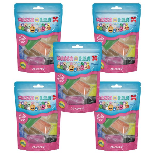 1905k5 kit com 5 massas de eva 20 cores sortidas 250 gramas make