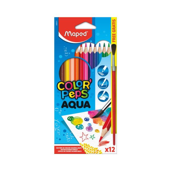 4122a lapis de cor aquarelavel color peps 12 cores com pincel maped