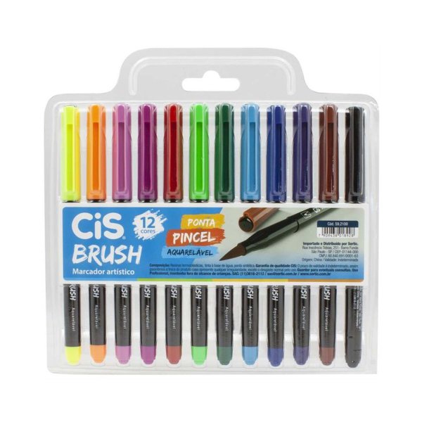 6214a marcador artistico brush pen 12 cores cis