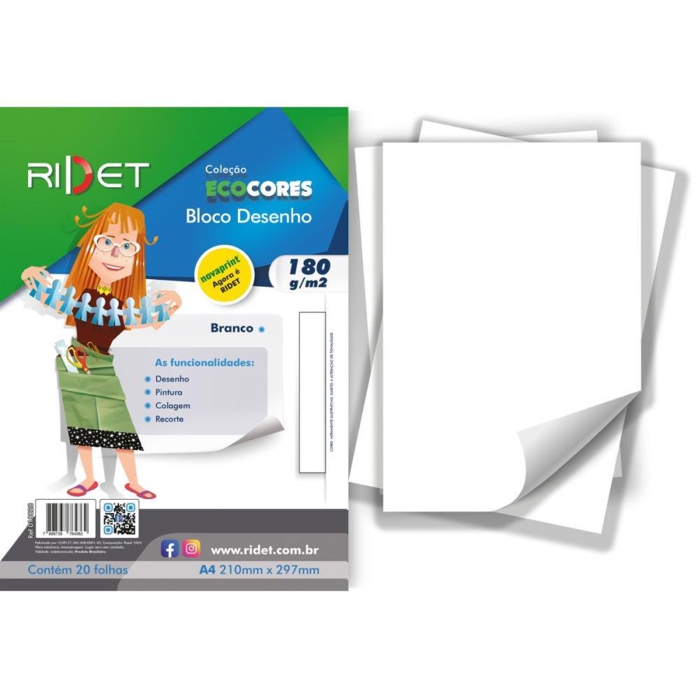 Bloco De Papel A3 Criativo 180G Branco 20 Fls - Ridet